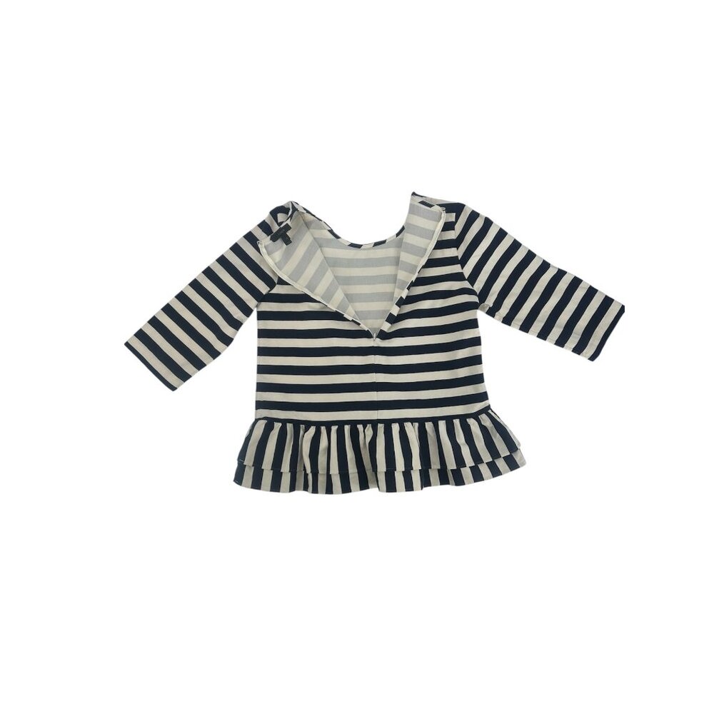 ⚓️ J. Crew Navy Blue Striped Ruffle Drop Waist Top Medium ⚓️ - Picture 7 of 7